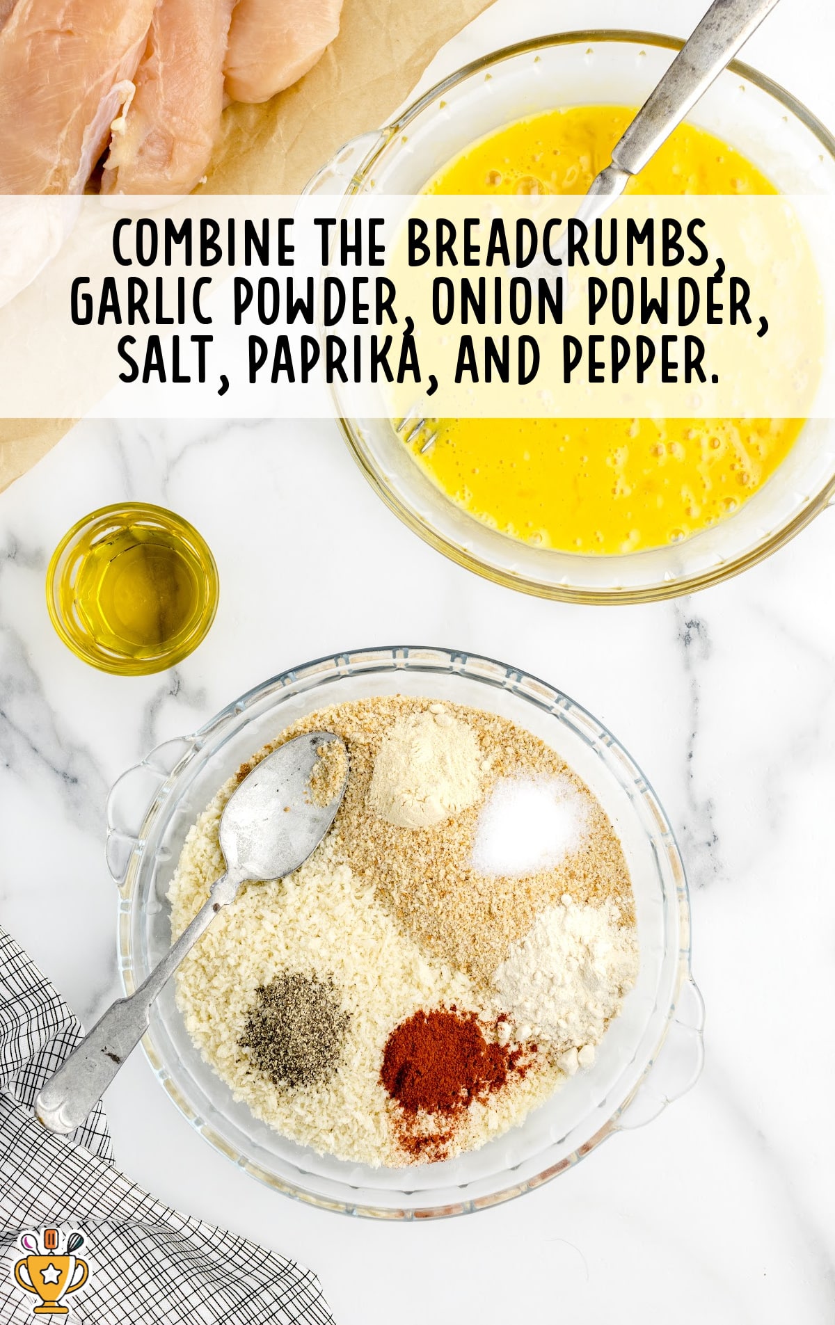 breadcrumbs, garlic powder, onion powder ,salt ,paprika and pepper mixed in a bowl
