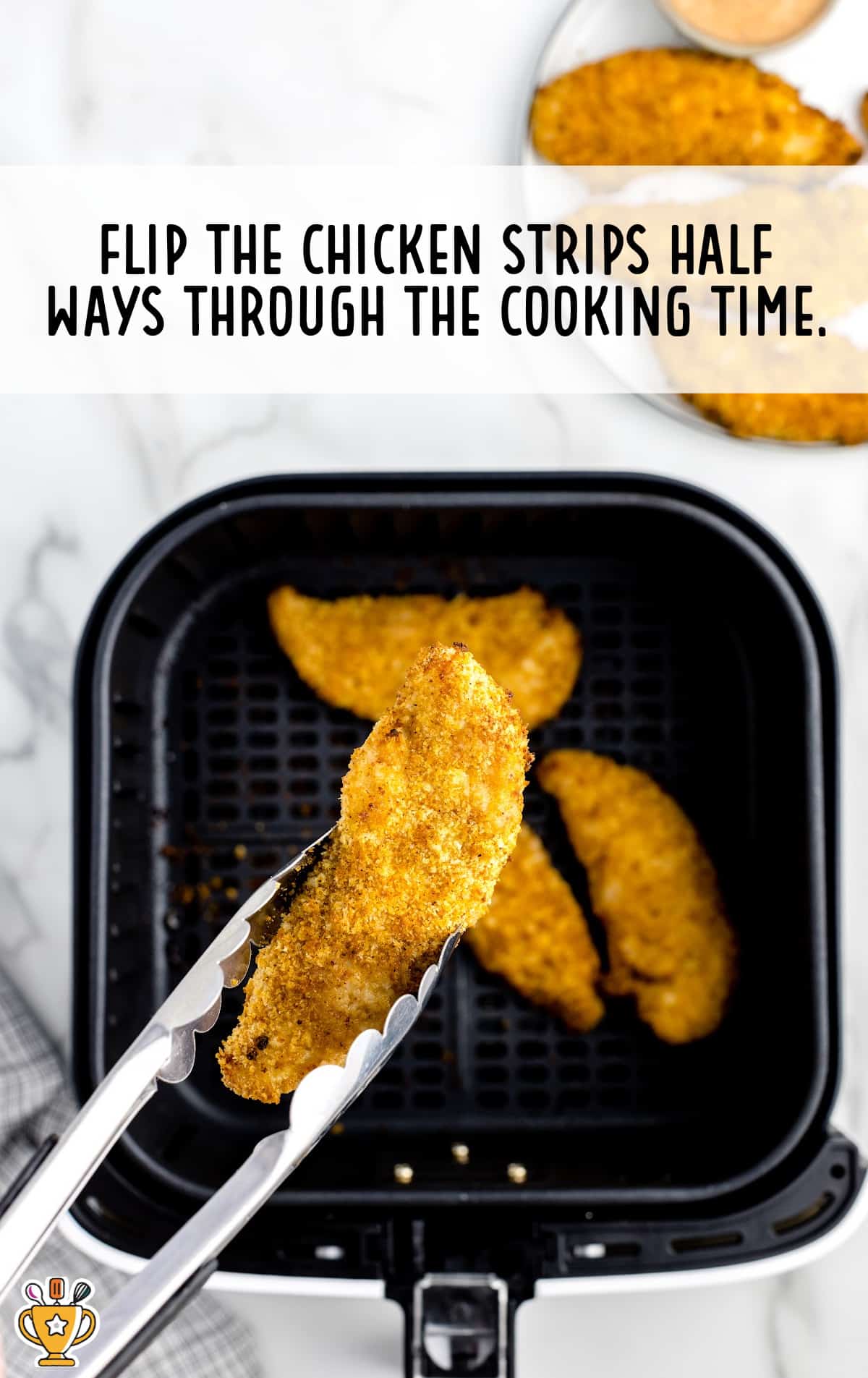 chicken strips flipped half ways through the cooking time