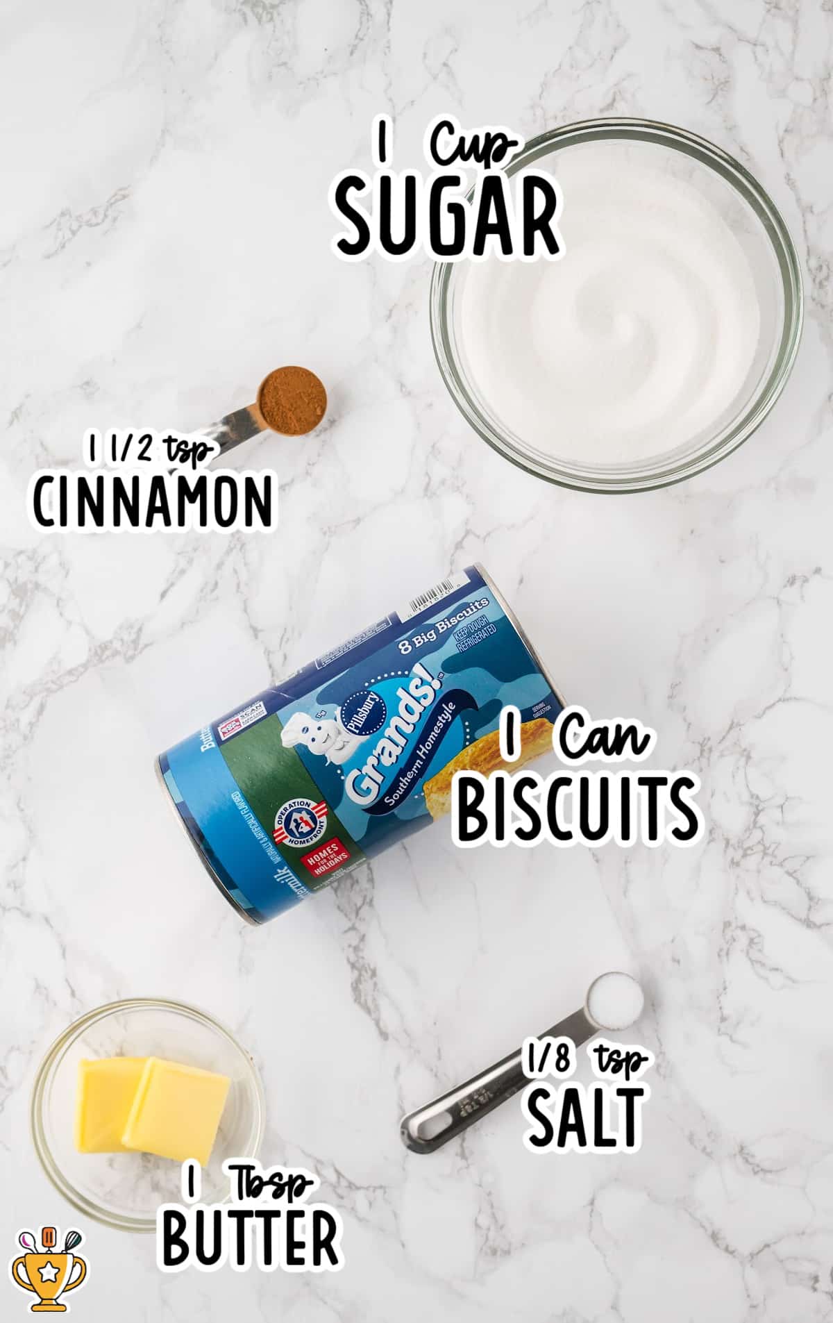 The ingredients to make Air Fryer Donuts.