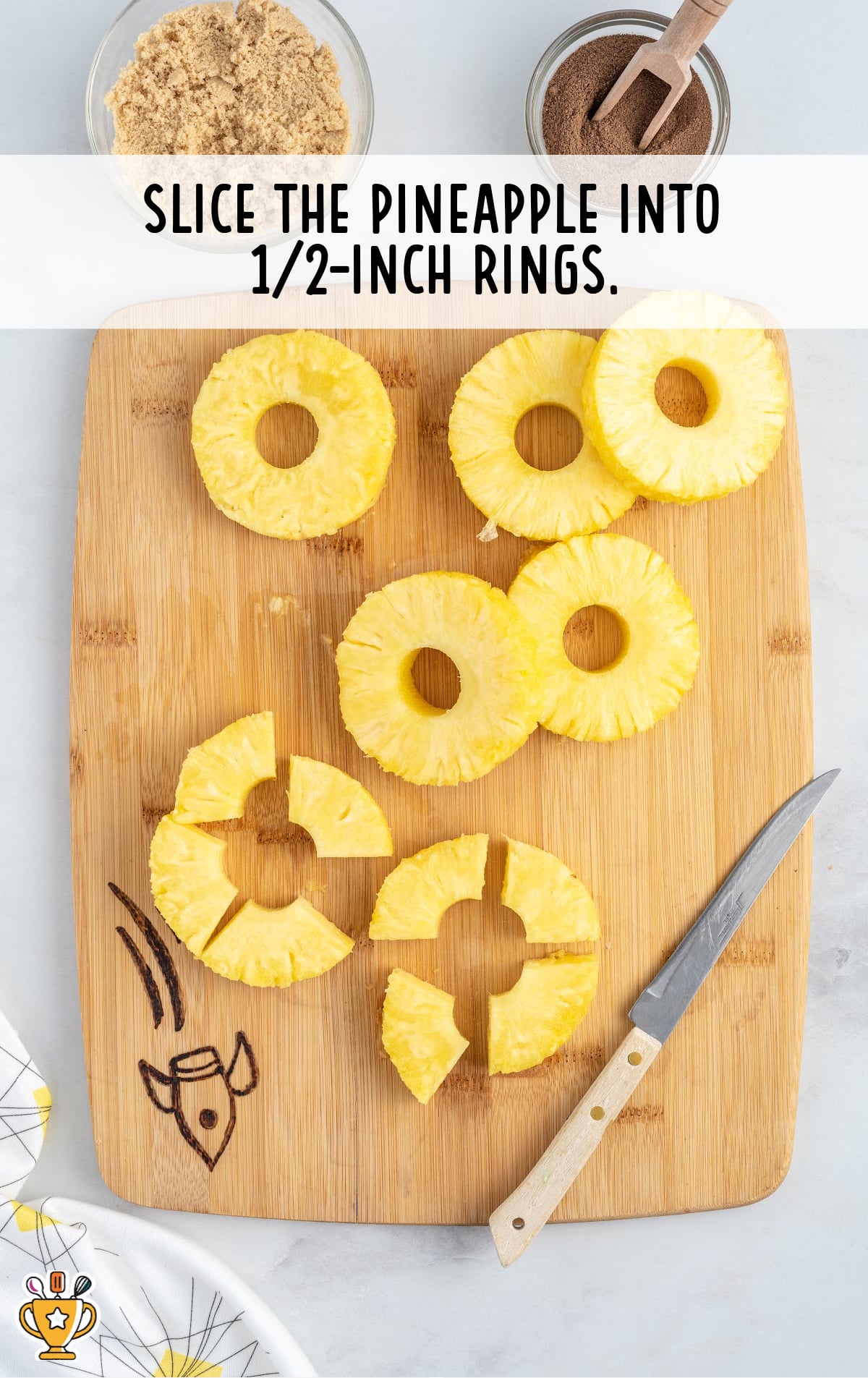 slices of pineapple on a wooden board