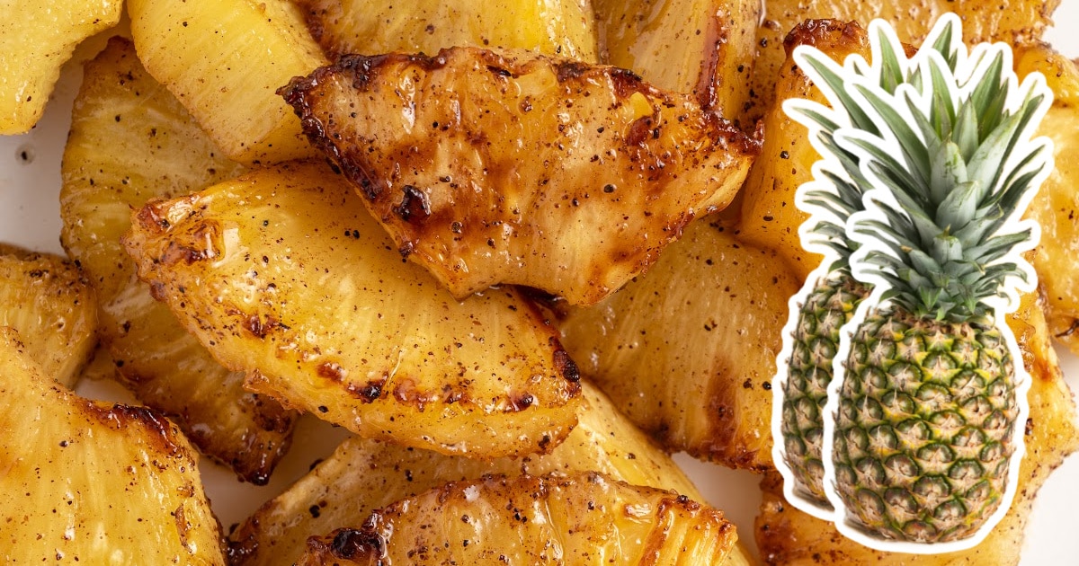 Air Fryer Pineapple and two pineapples on the side