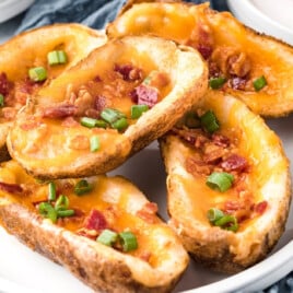 Baked Potato Skins on a white plate