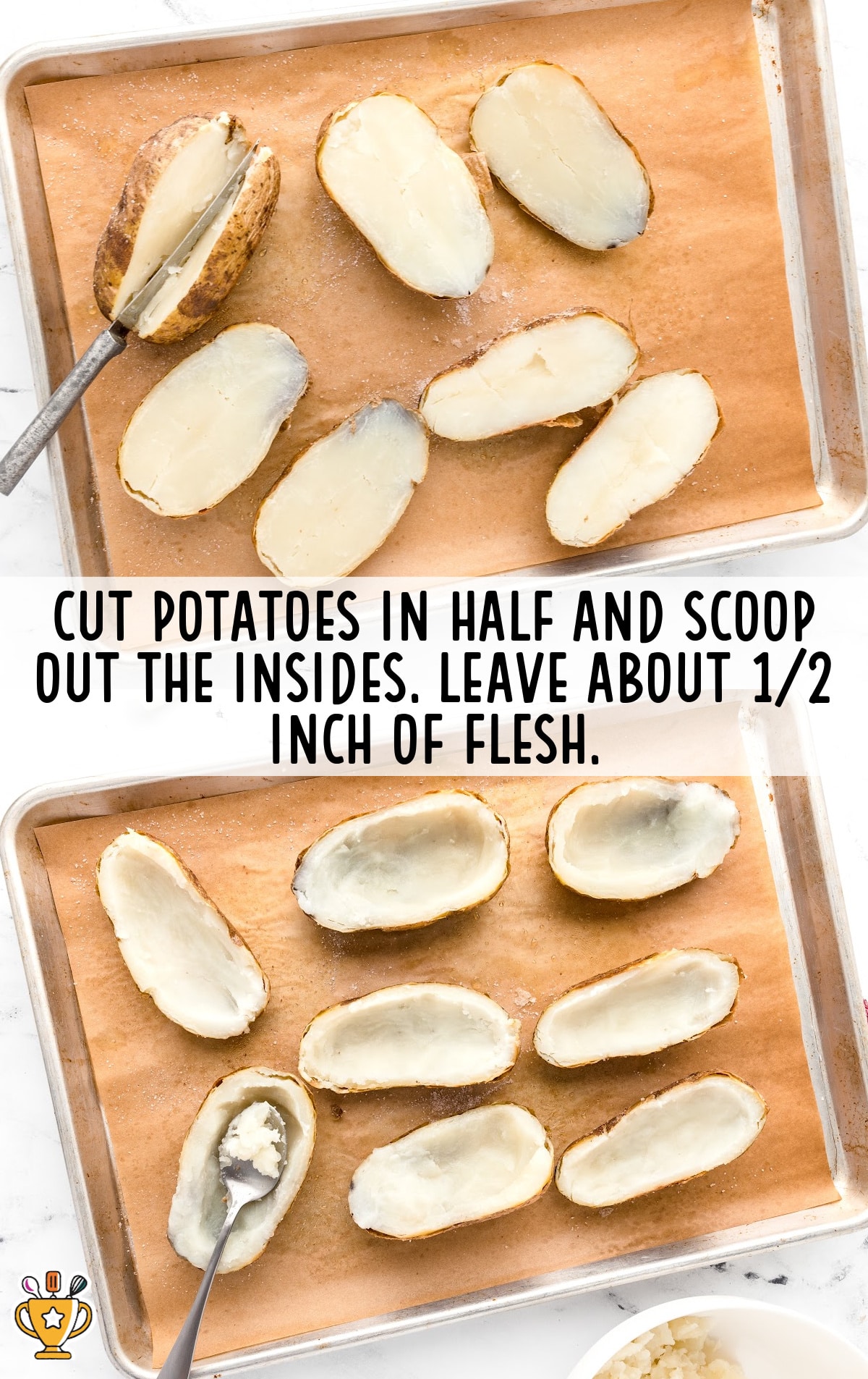 potatoes cut into half and scooped out the insides