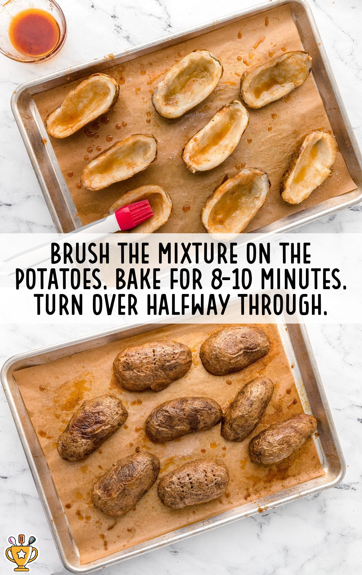 brushing the mixture on the potatoes ready to bake