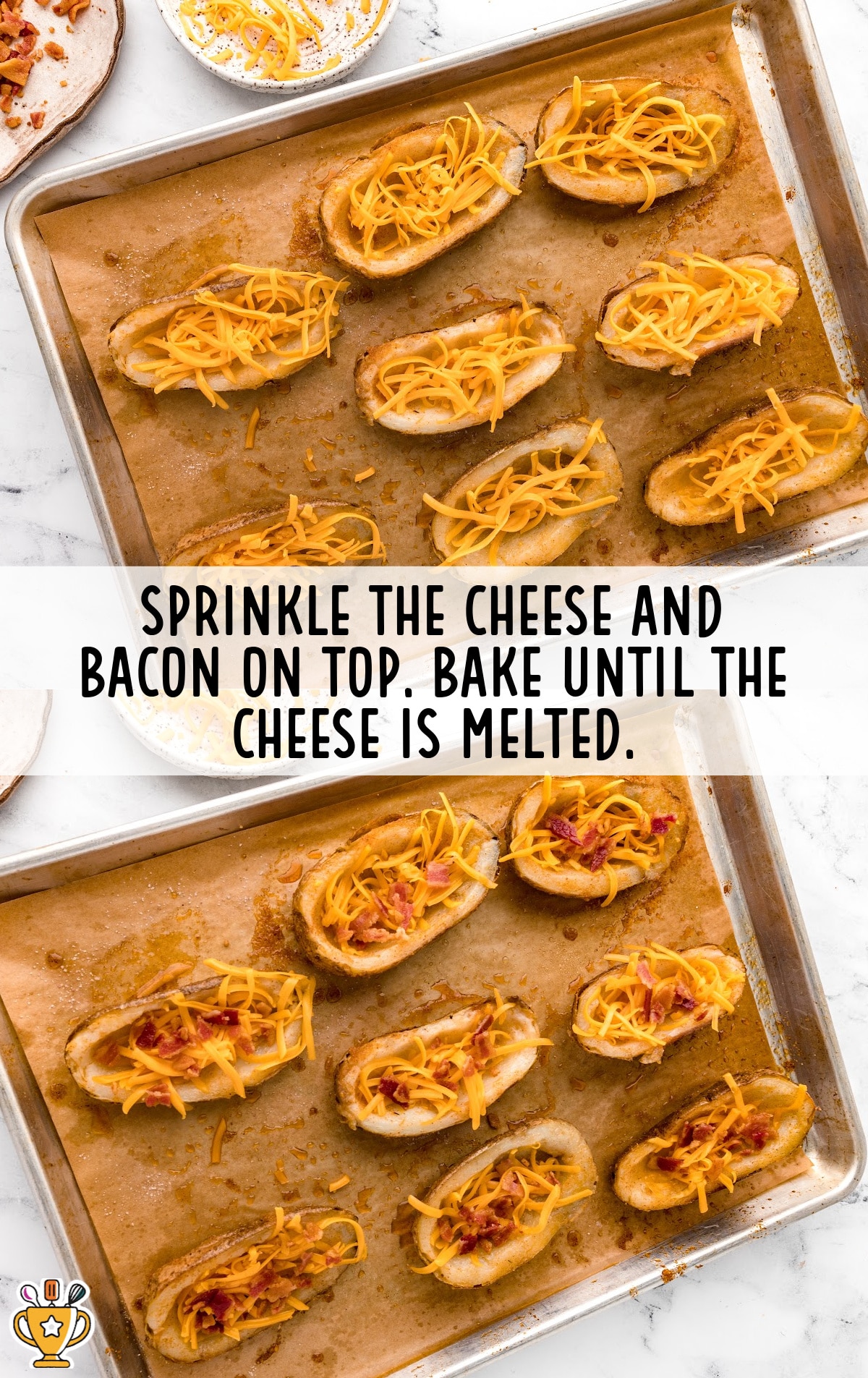 cheese and bacon sprinkled on top of potatoes