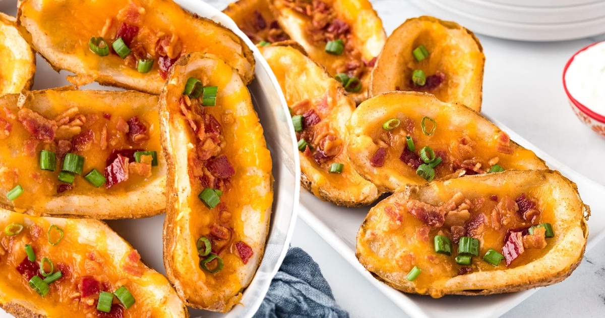 Baked Potato Skins on serving plates