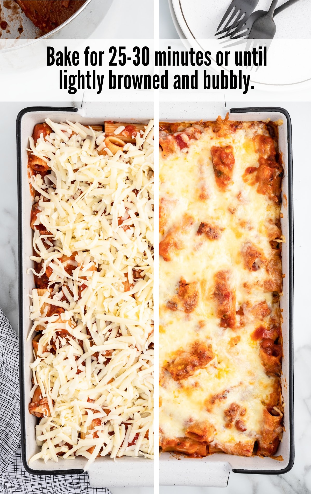 Baked Rigatoni in a baking dish