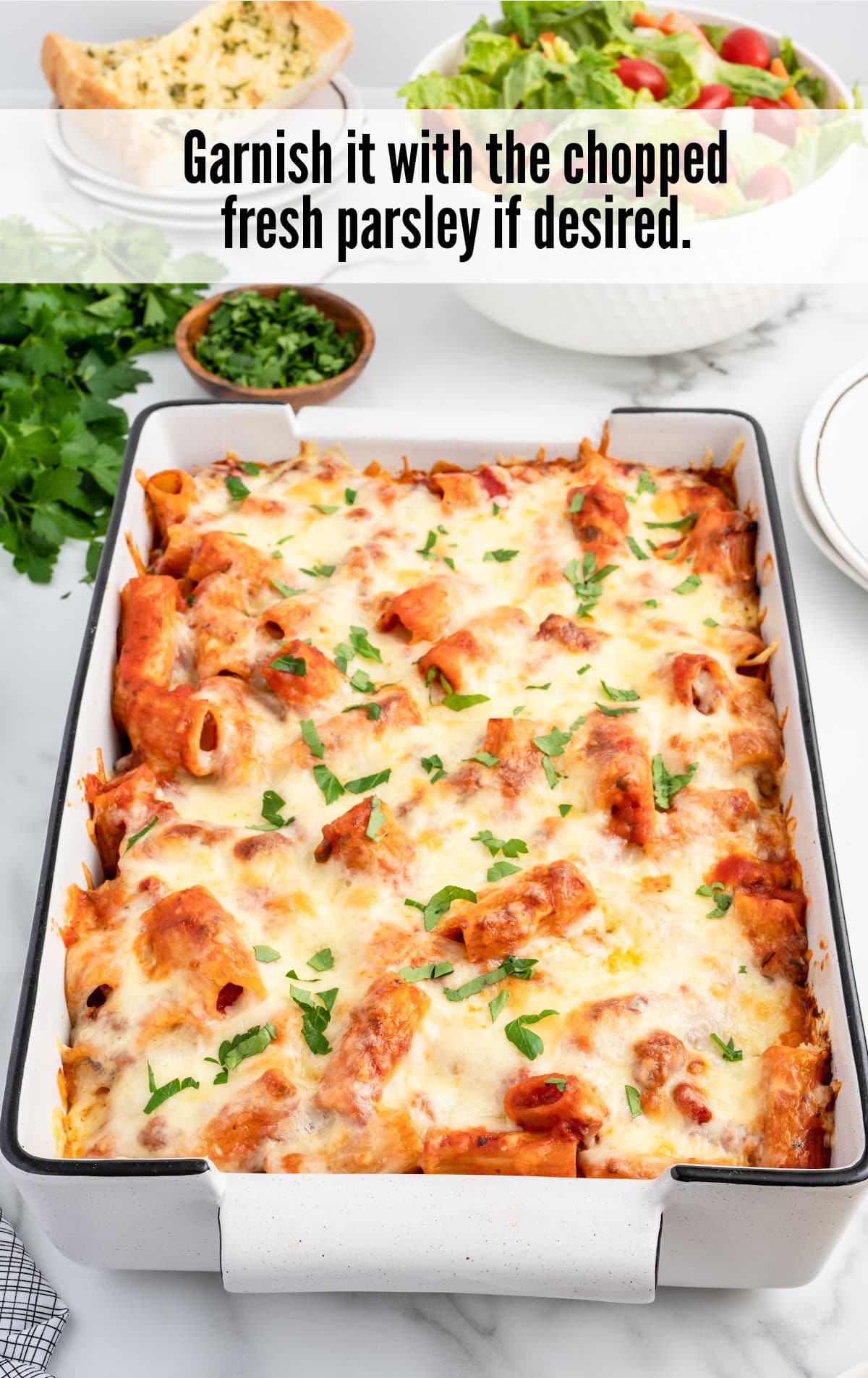 Baked Rigatoni in a baking dish