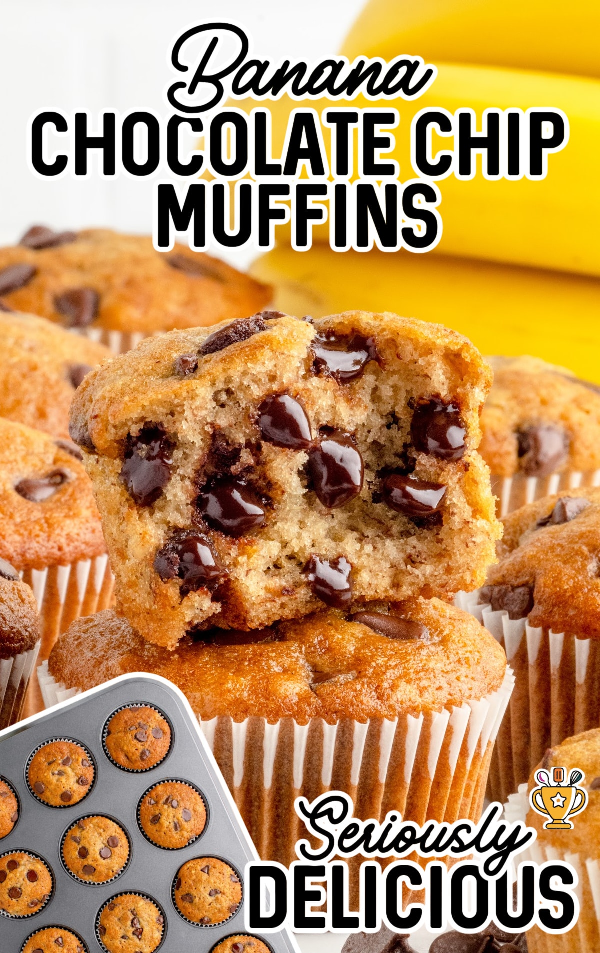 a bunch of Banana Chocolate Chip Muffins