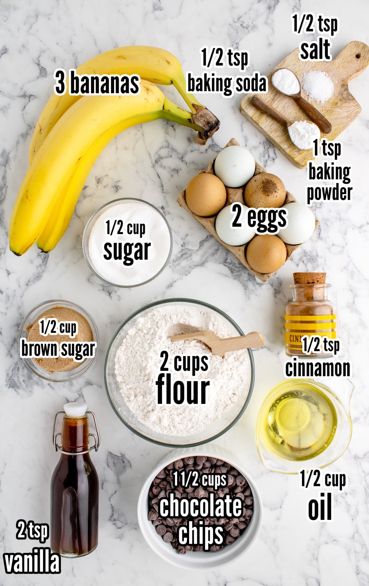 ingredients for making Banana Chocolate Chip Muffins
