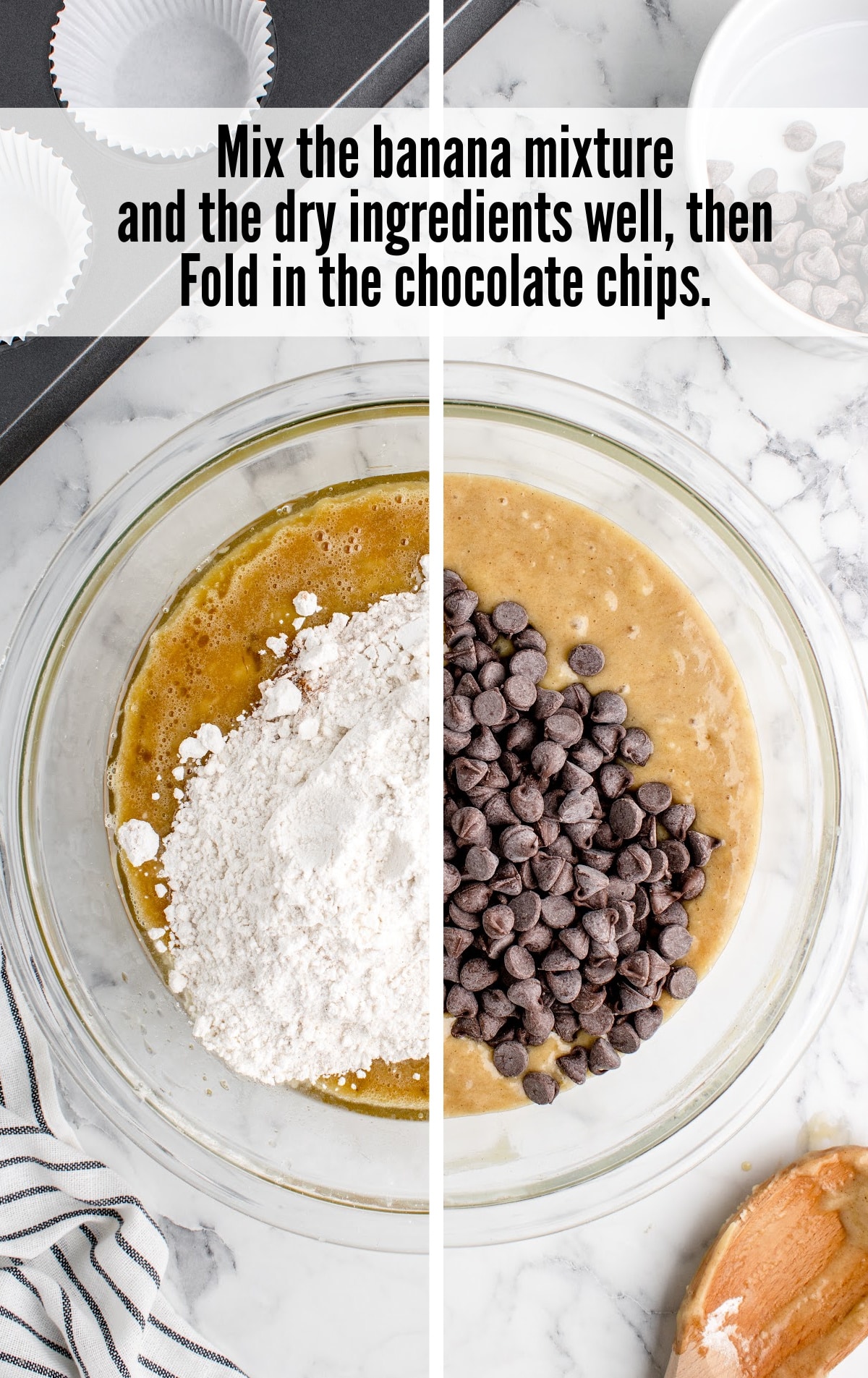 banana mixture and dry ingredients mixed together in a bowl