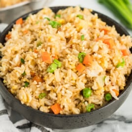 Better Than Takeout Fried Rice in a black bowl