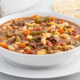 Busy Day Soup in a serving bowl over a plate
