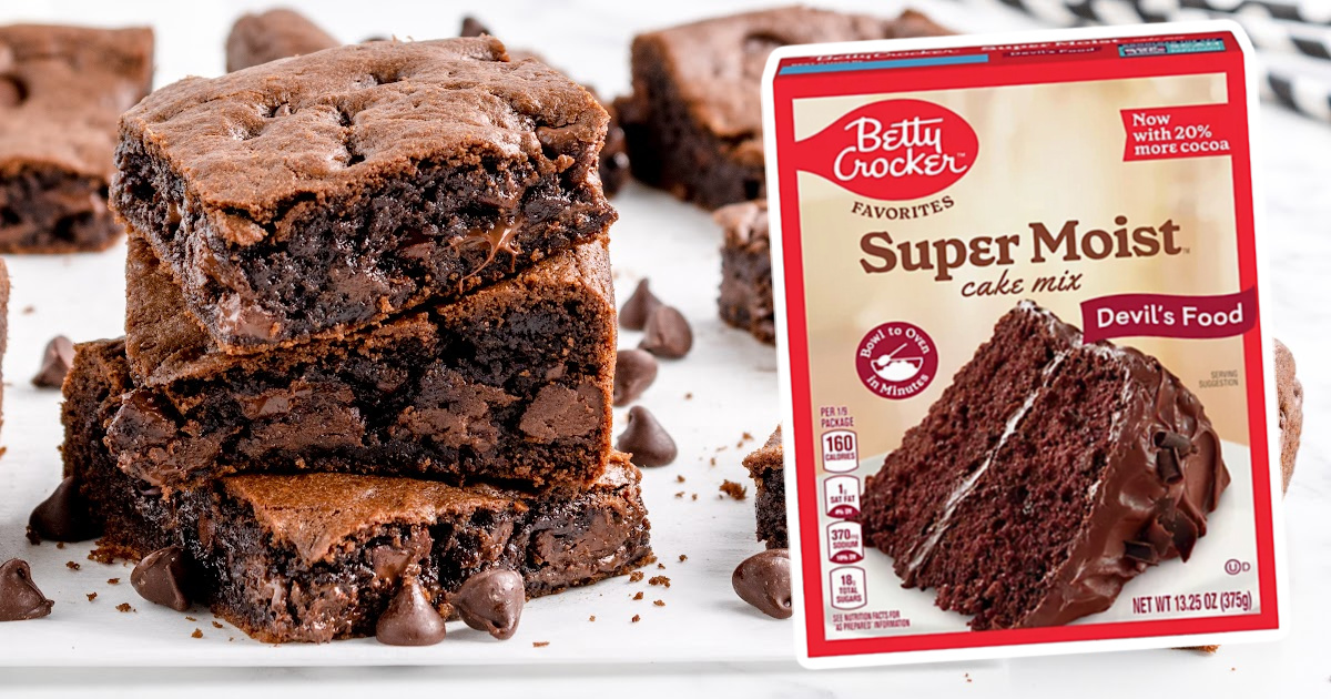 slices of Cake Mix Brownies stacked together