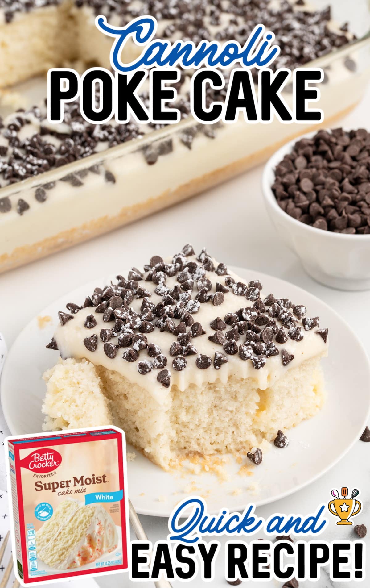 Cannoli Poke Cake on a plate