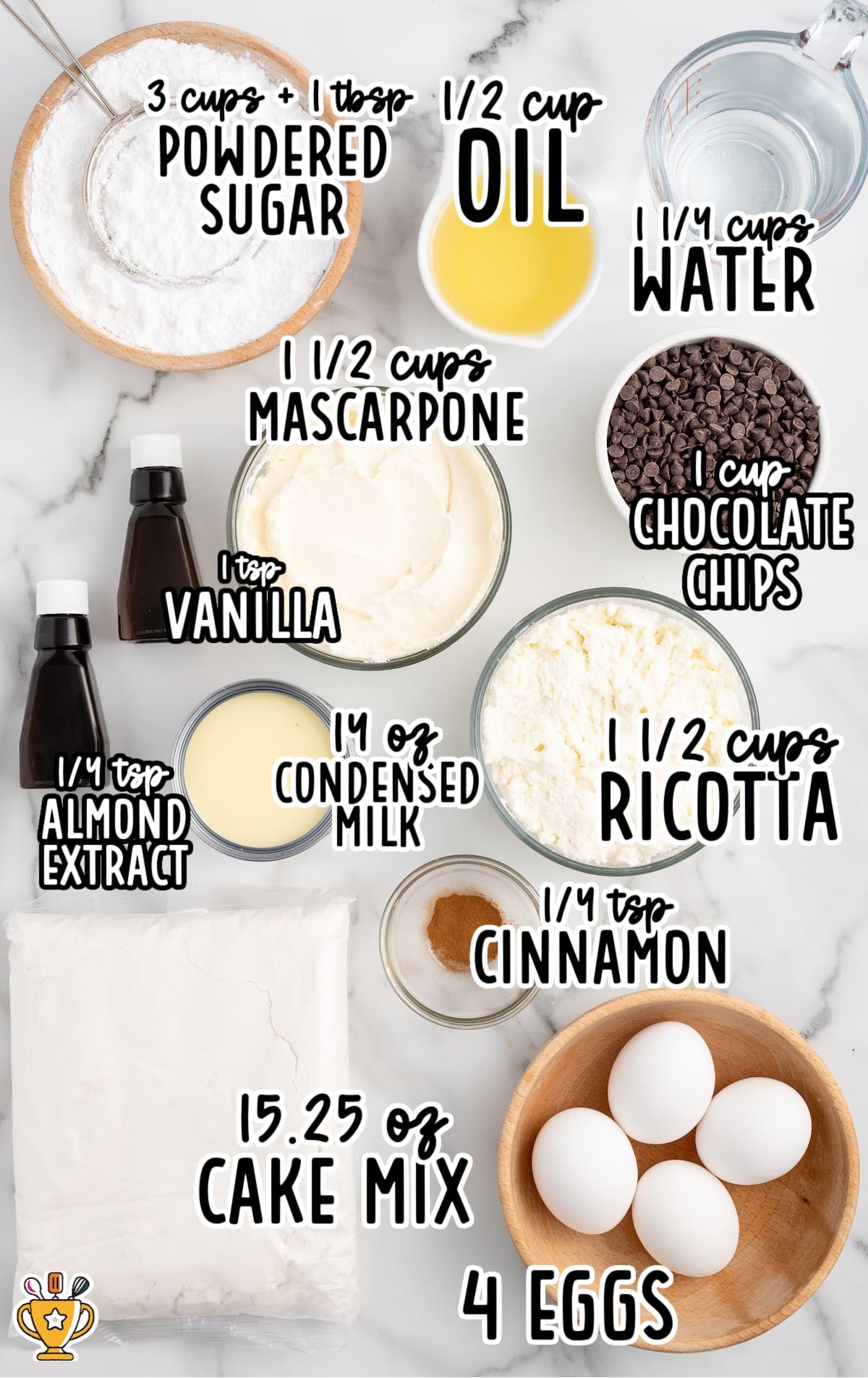 ingredients for making Cannoli Poke Cake