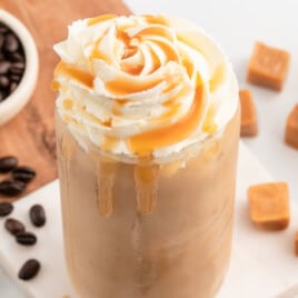 a glass full of Caramel Iced Coffee