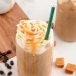 a glass of Caramel Iced Coffee with a straw in it