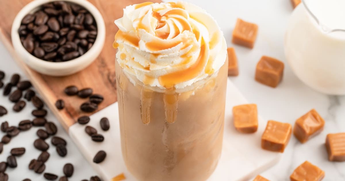 a glass full of Caramel Iced Coffee