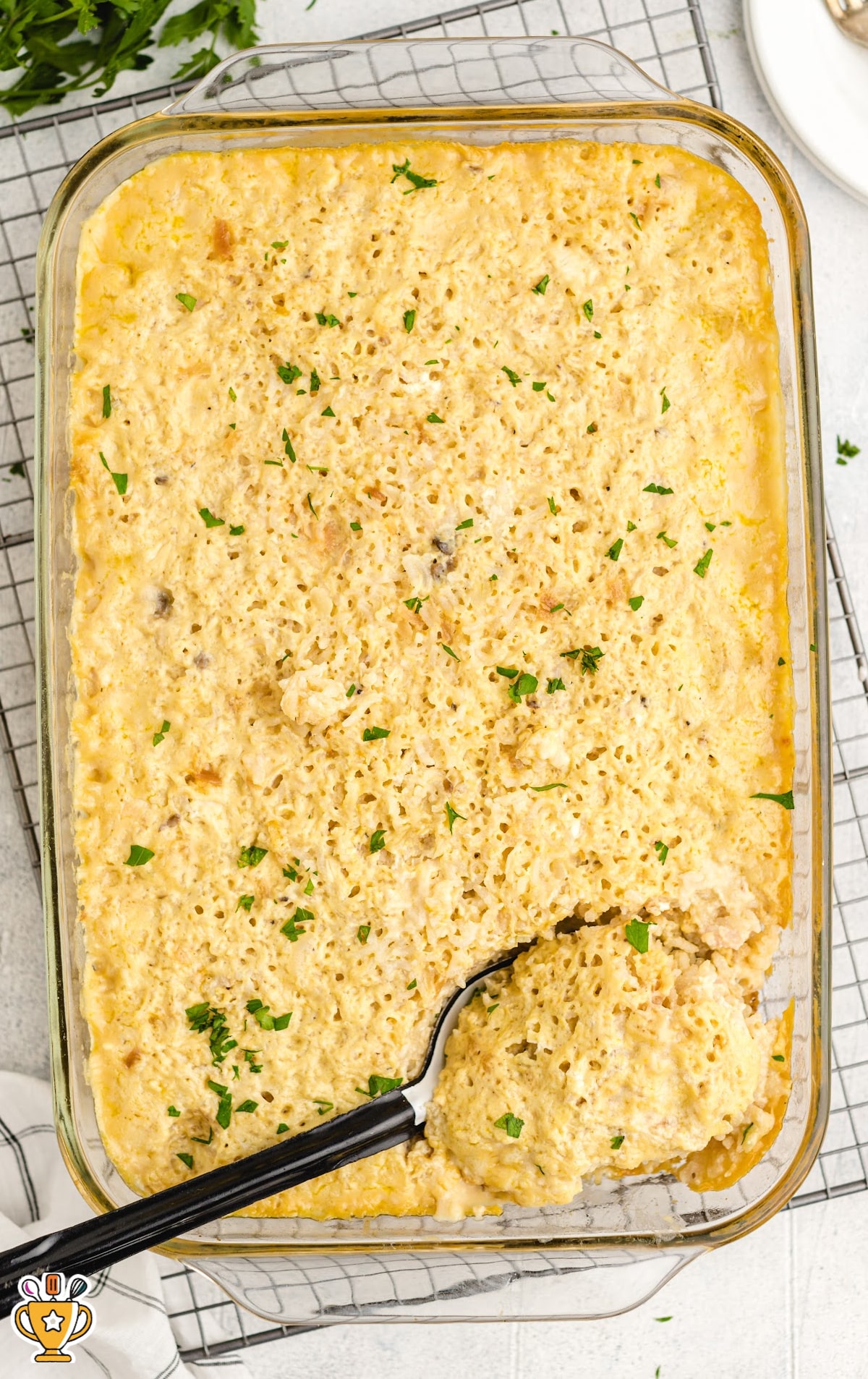 Chicken and Rice Casserole in a baking dish