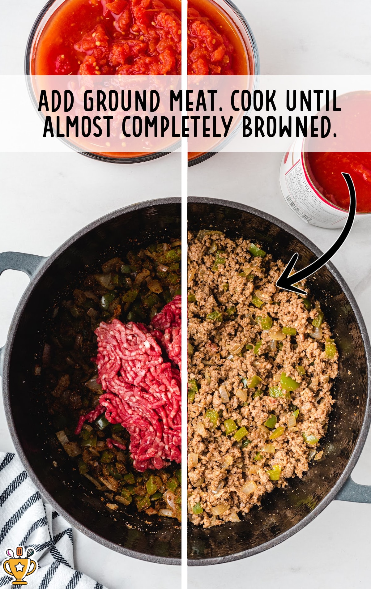 ground meet added in a pan and cooked until brown