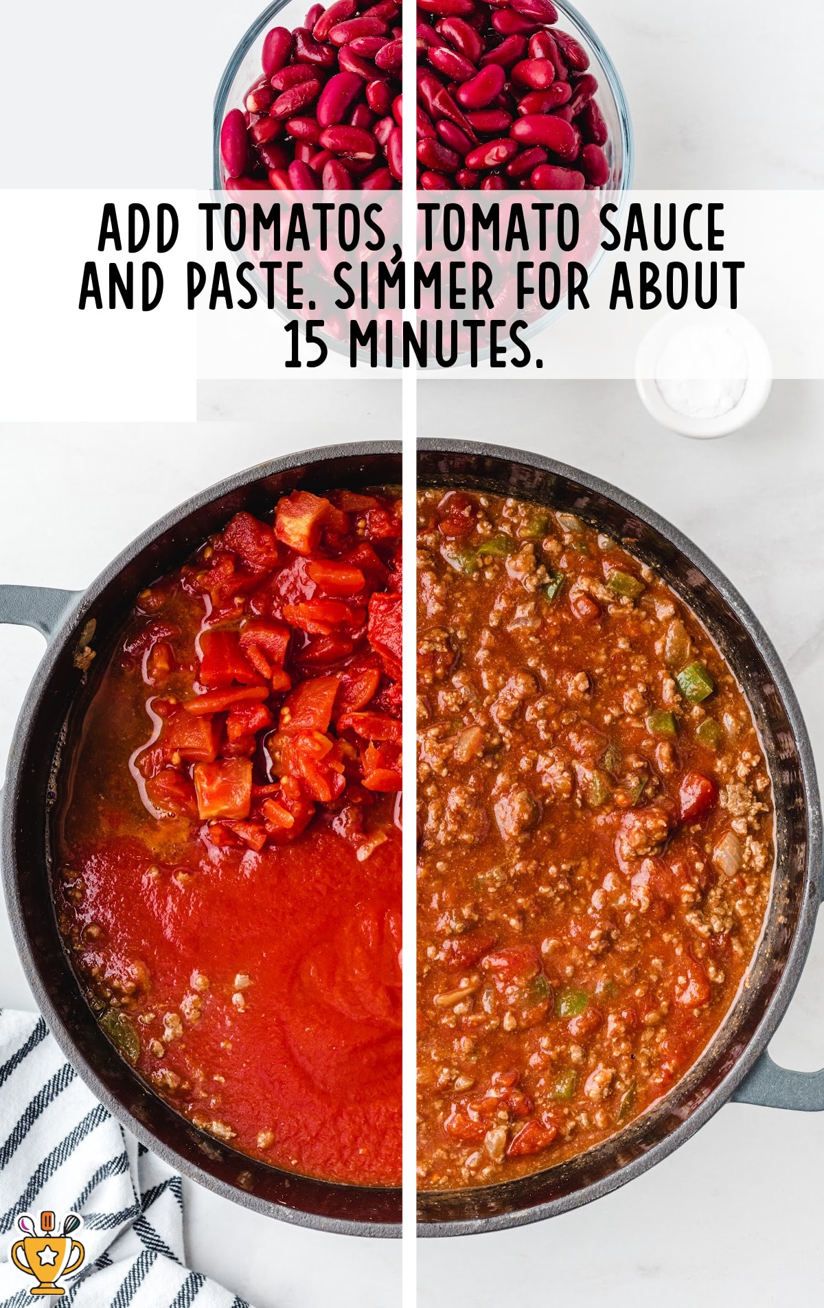 tomatos, tomato sauce and paste added in a pan