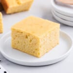 a piece of Cornbread on a plate