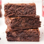 a stack of three Dr Pepper Brownies