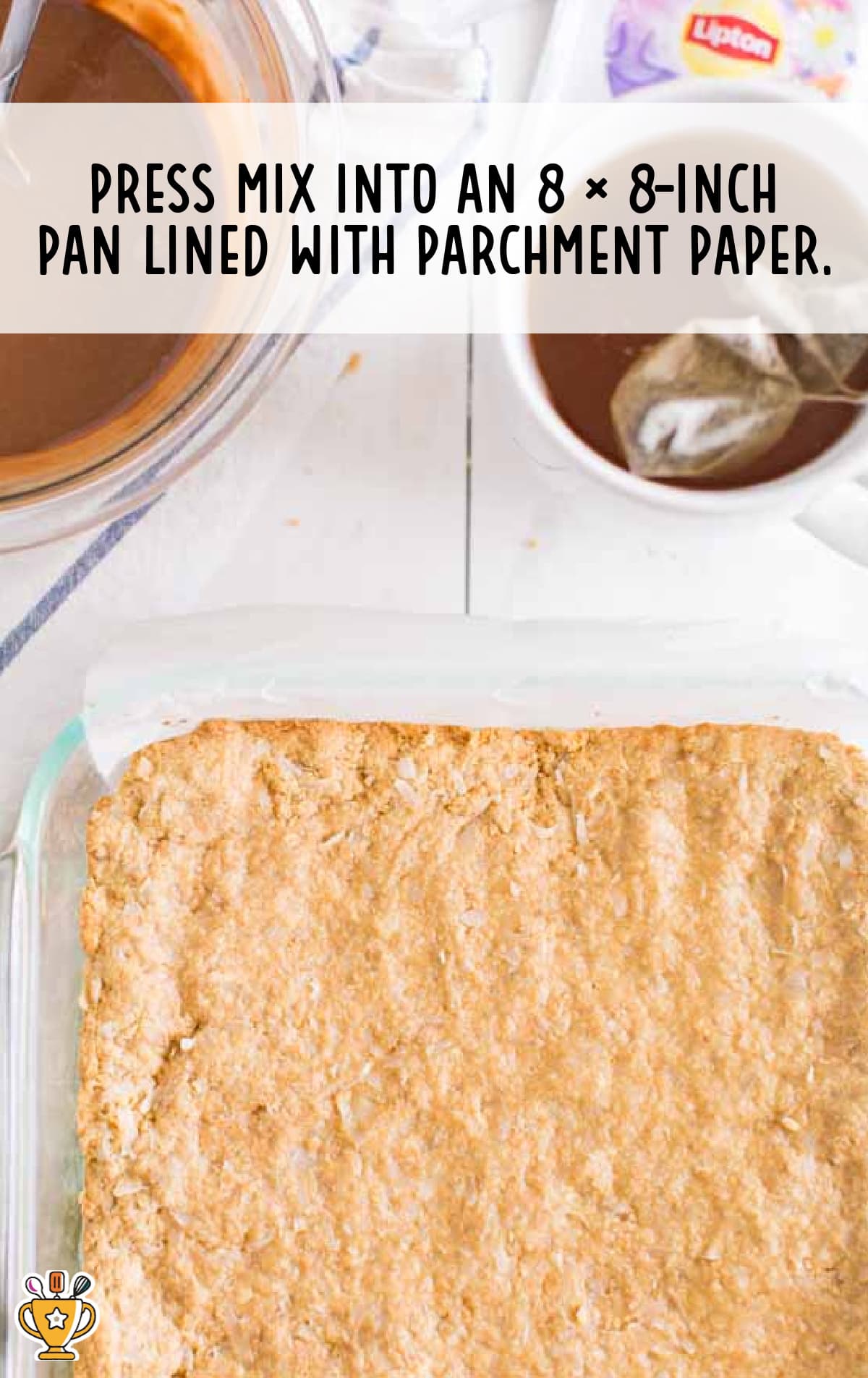 mix pressed in a baking pan with parchment paper