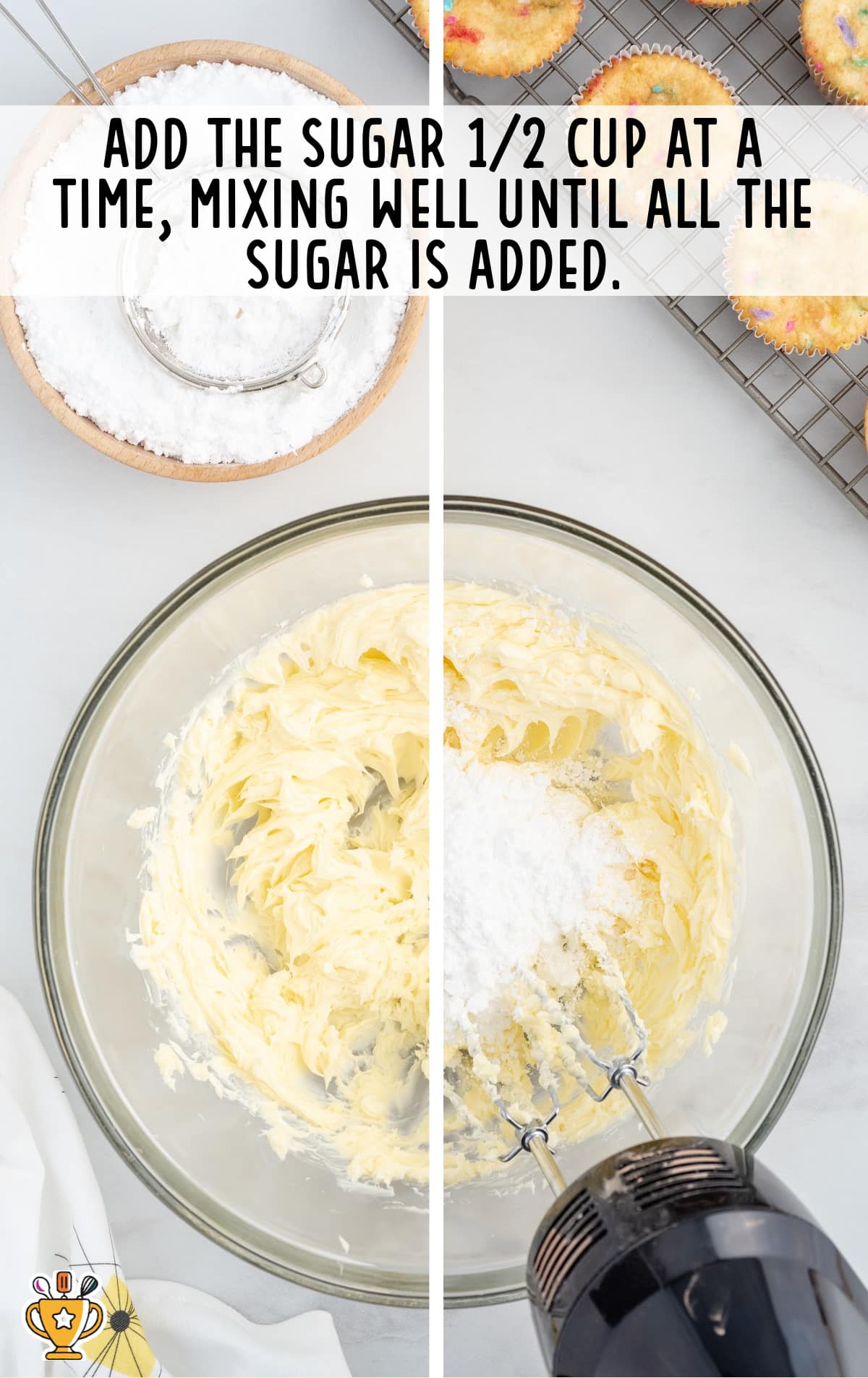 adding sugar in a mixture bowl