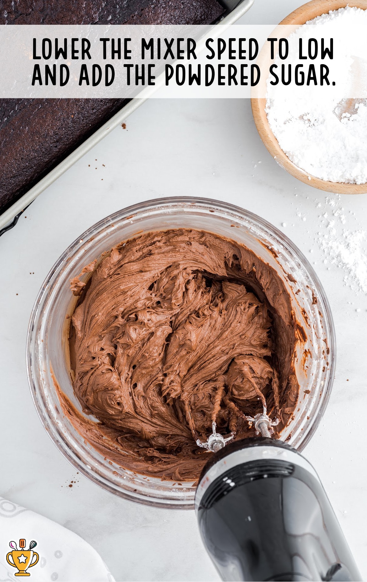 Hershey Chocolate Cake mixture in a bowl with a mixer
