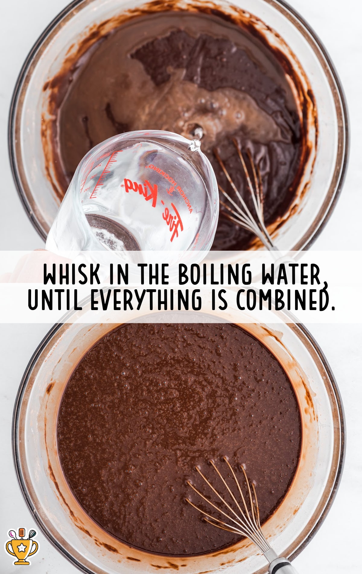 adding boiling water in a bowl