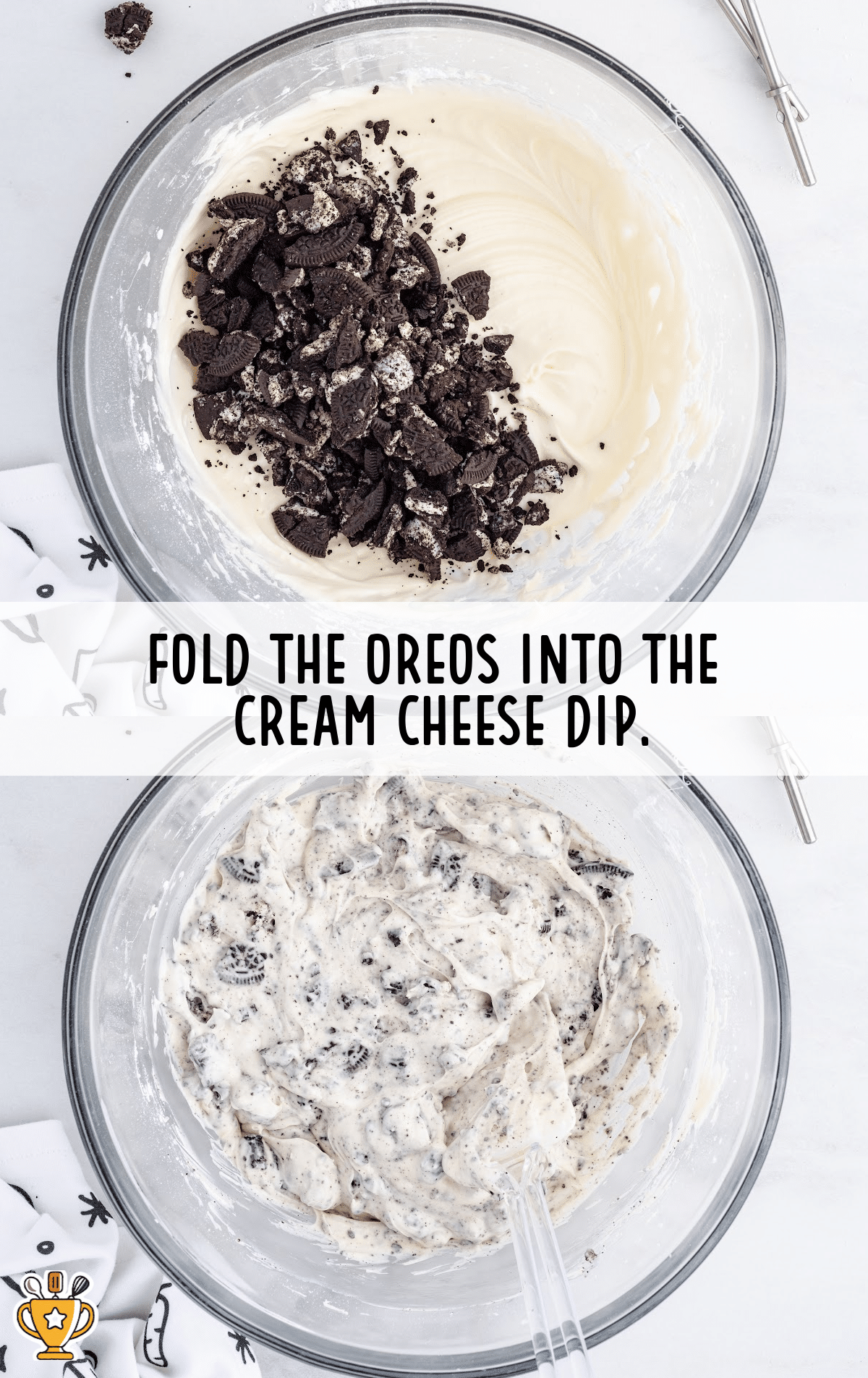 folding the oreos into the cream cheese dip