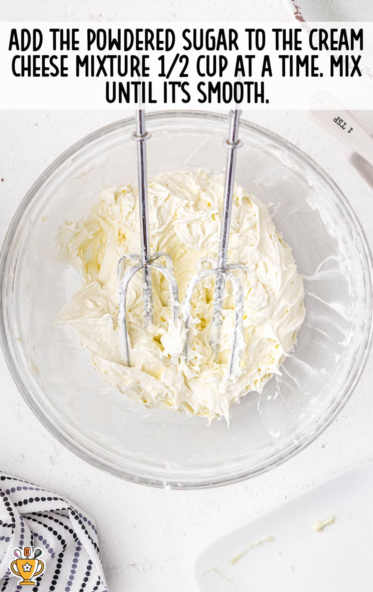 powdered sugar added to the cream cheese mixture