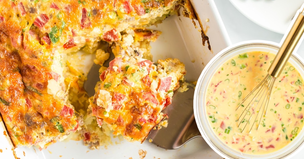 Sausage Breakfast Casserole in a baking dish