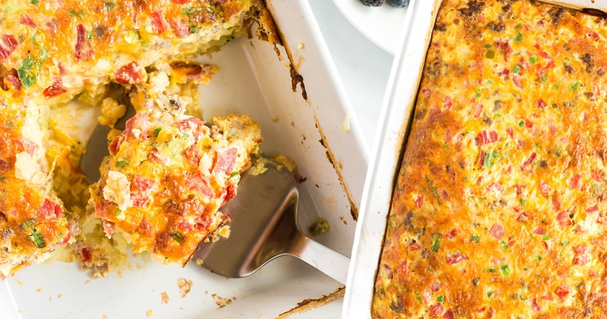 Sausage Breakfast Casserole in a baking dish