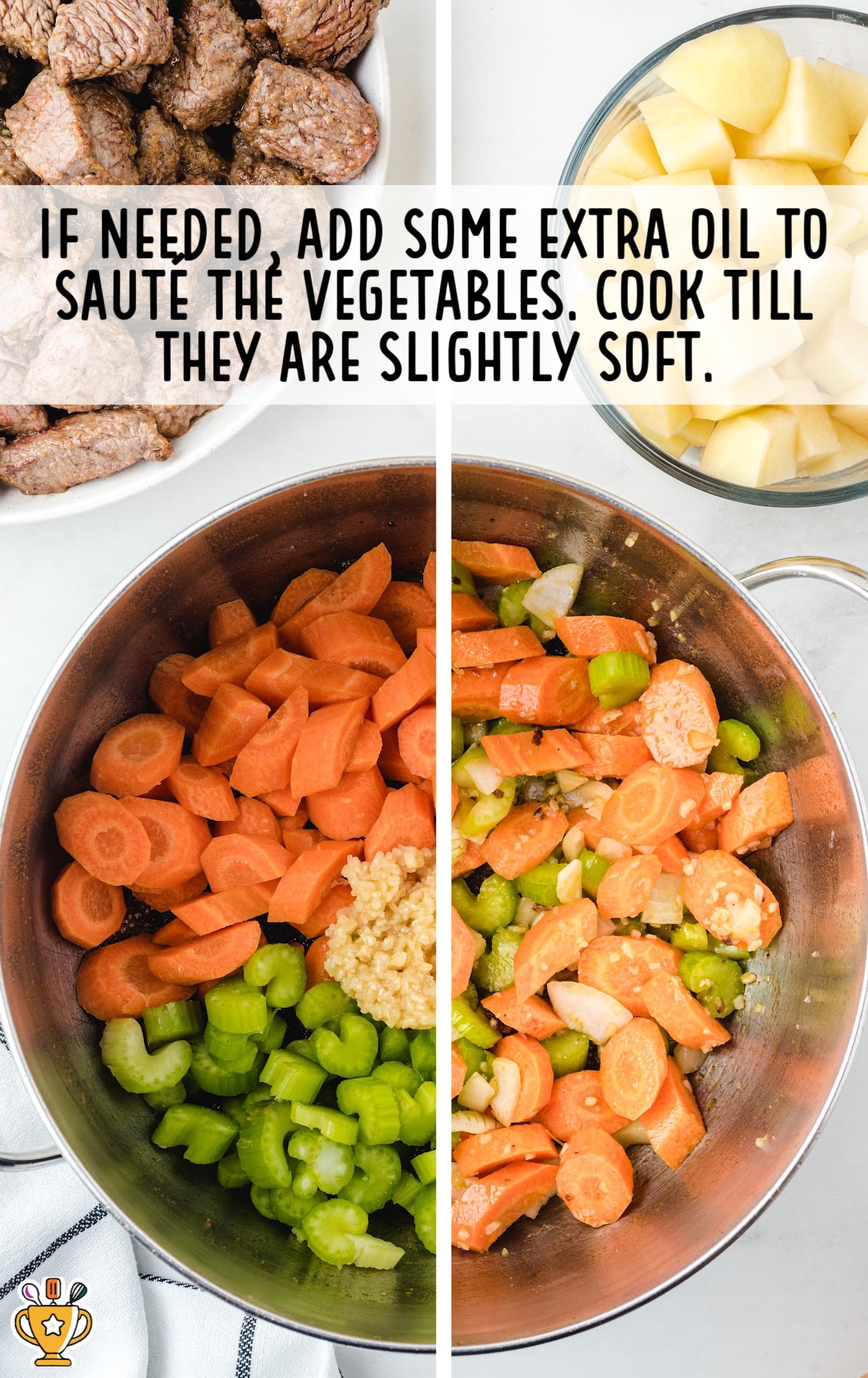 Beef Stew ingredients in a pan