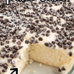Cannoli Poke Cake in a glass baking dish