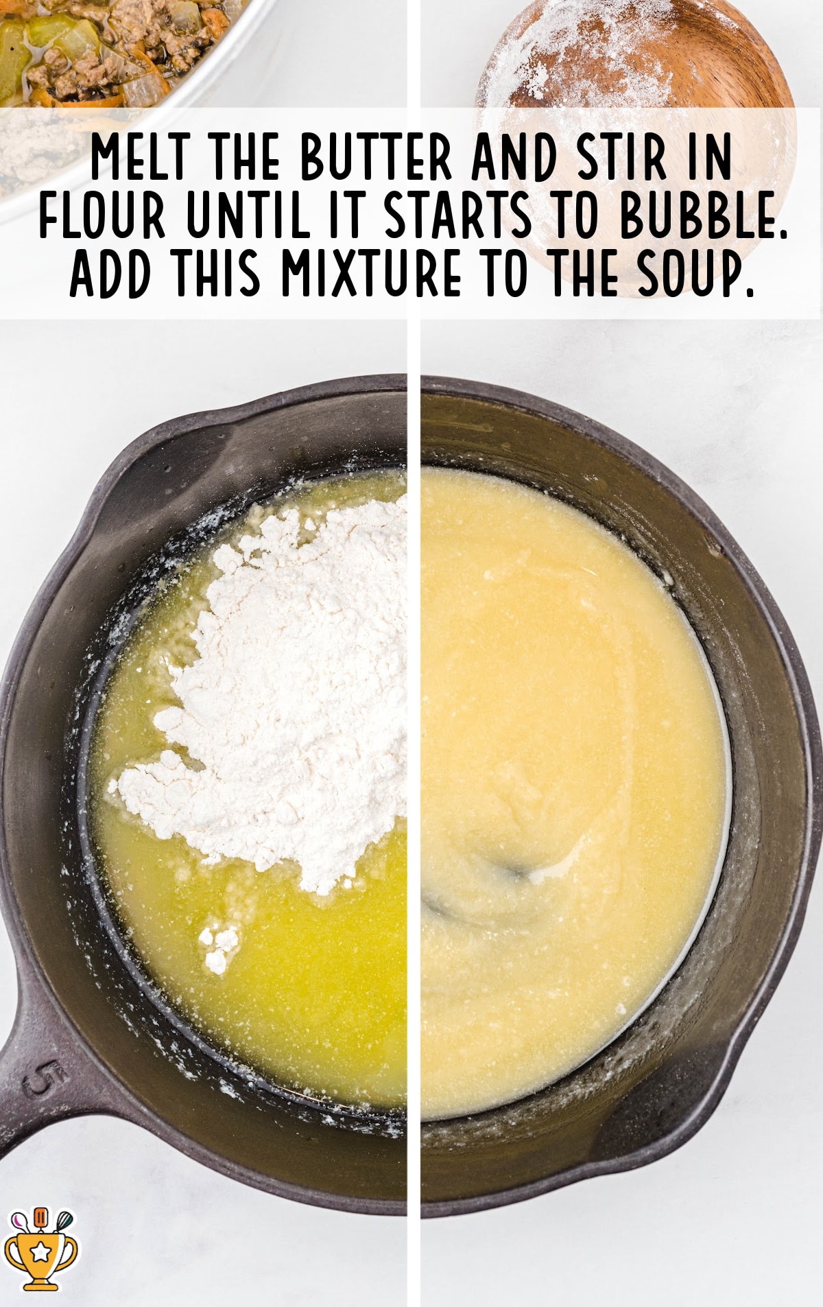 butter melted and flour stirred in and added in a pot