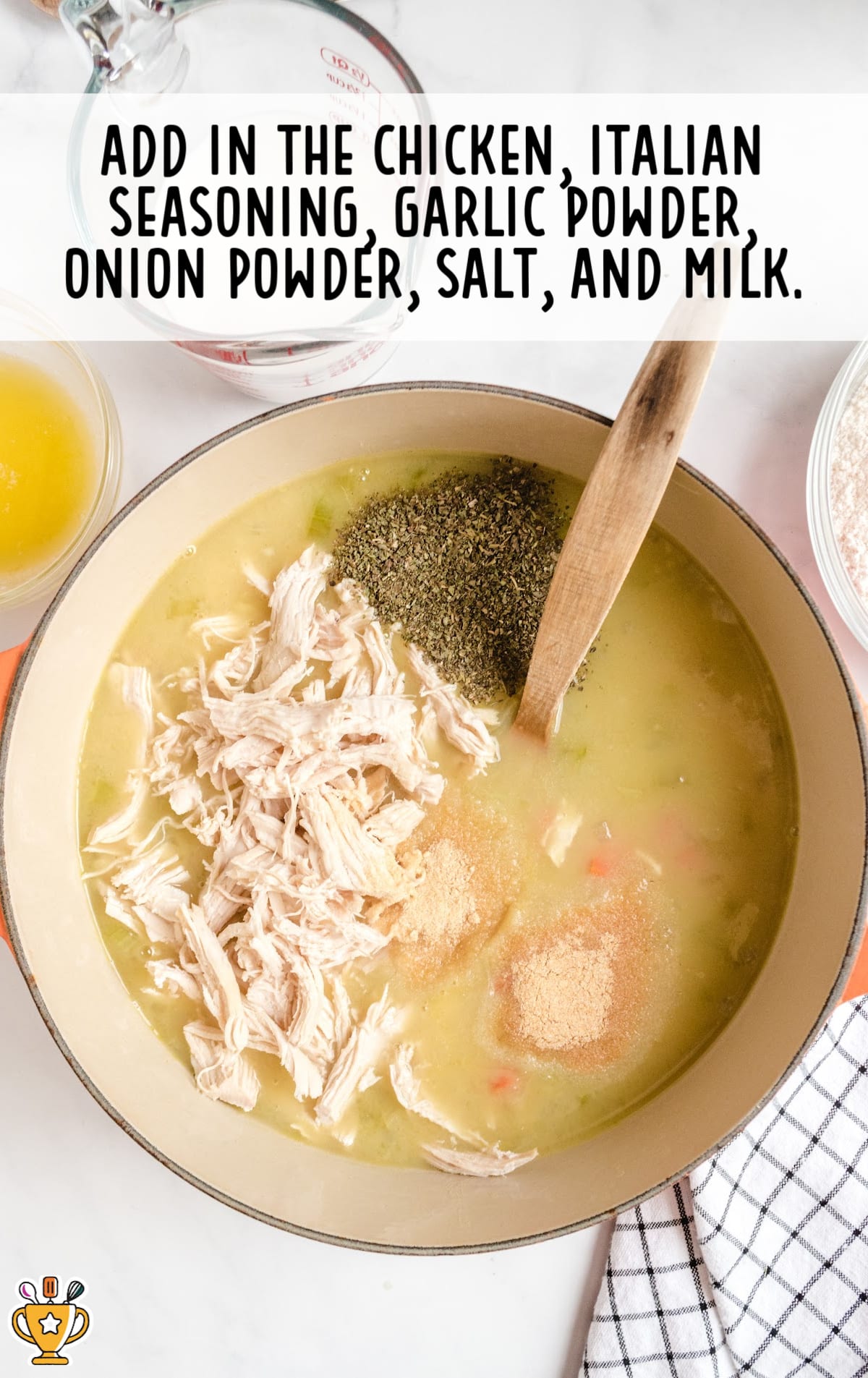 chicken, Italian seasoning, garlic powder, onion powder salt and milk added in a bowl