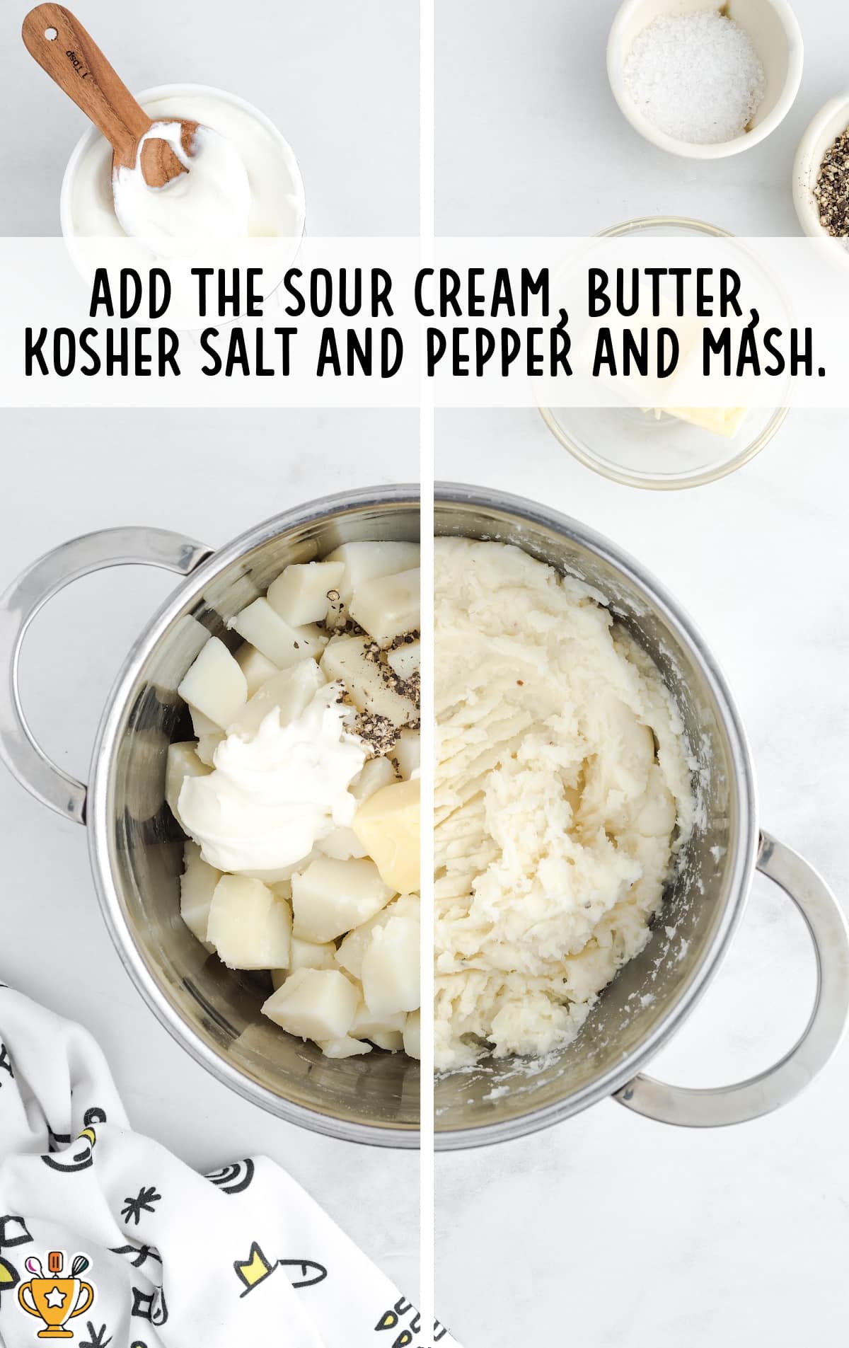 sour cream, butter, kosher salt and pepper mixed together in a pan