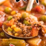 Hamburger Soup in a bowl with a spoon