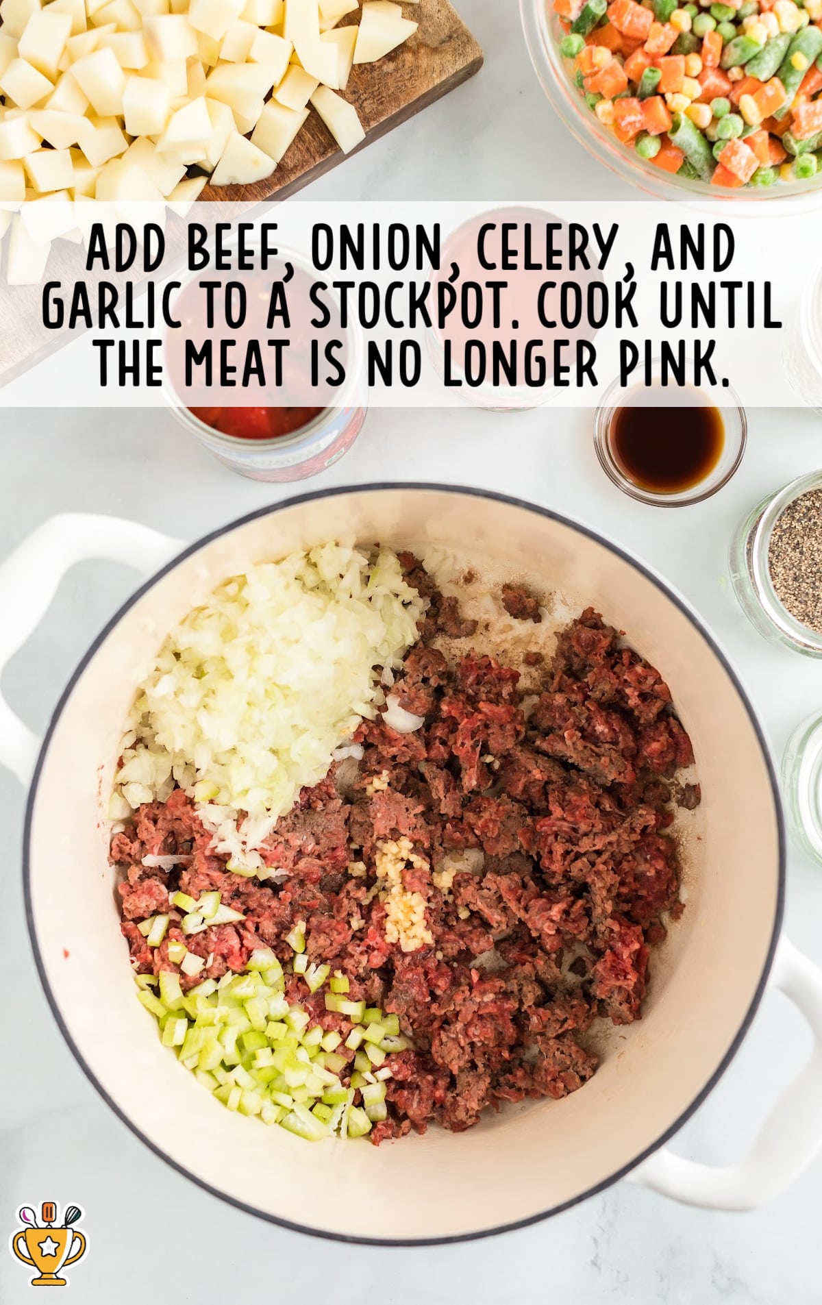 beef, onion, celery and garlic added in a crockpot