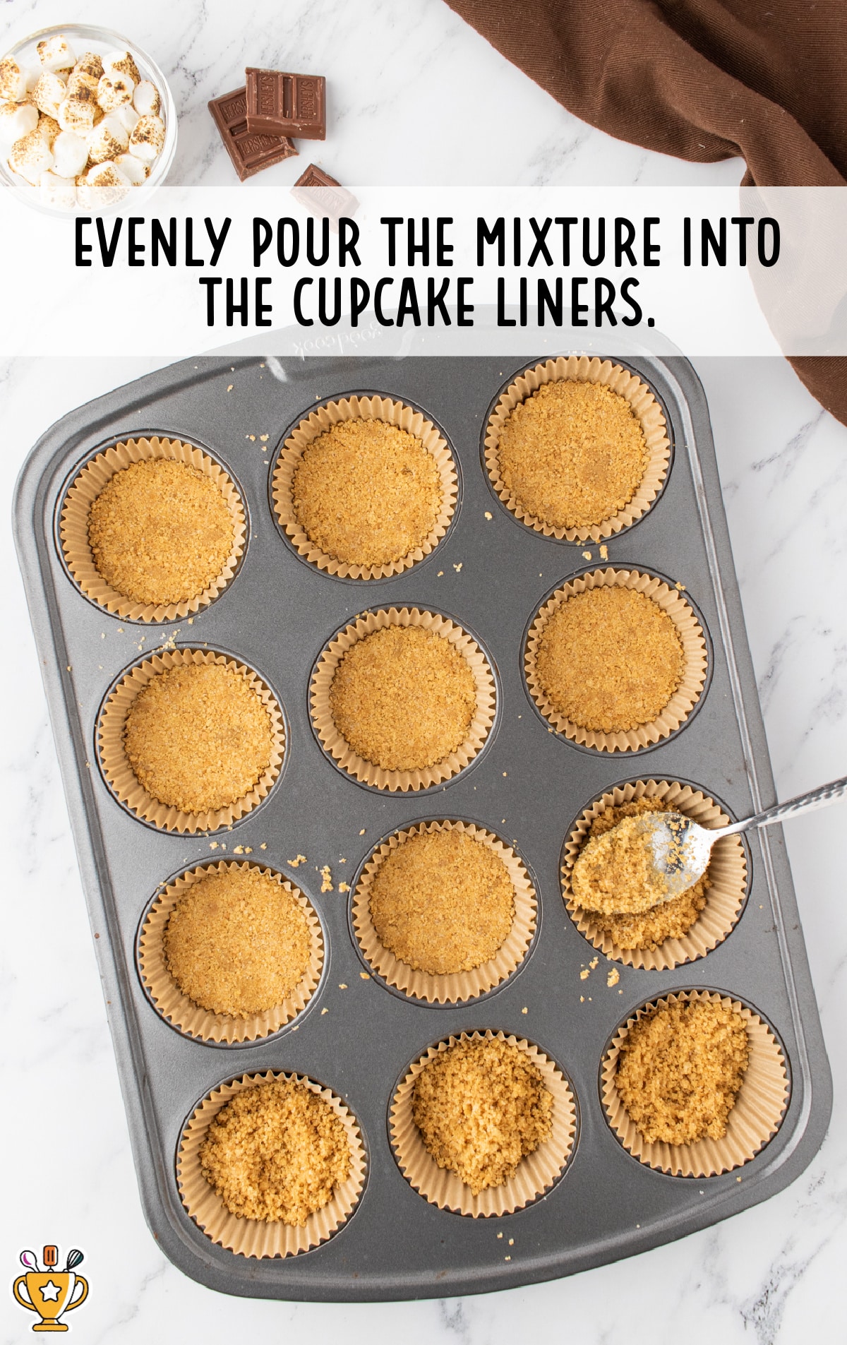 the mixture evenly poured into cupcake liners