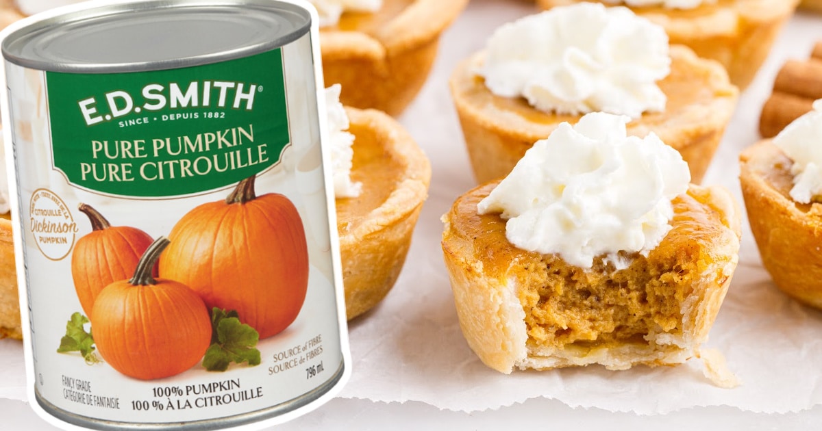 Mini Pumpkin Pies and a can of pure pumpkin on the side