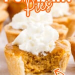a Mini Pumpkin Pie with a bite on it