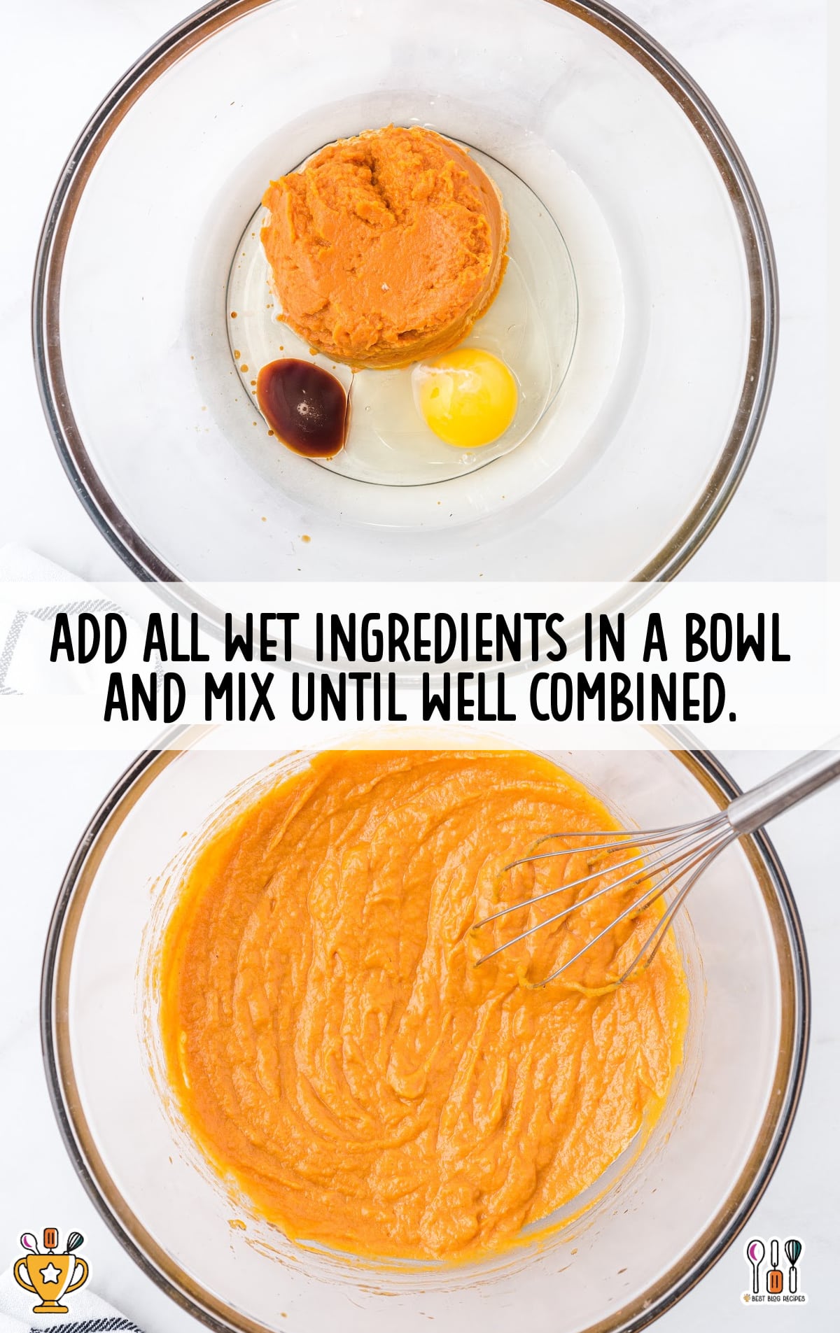 all wet ingredients for making Pumpkin Chocolate Chip Cookies mixed in a bowl