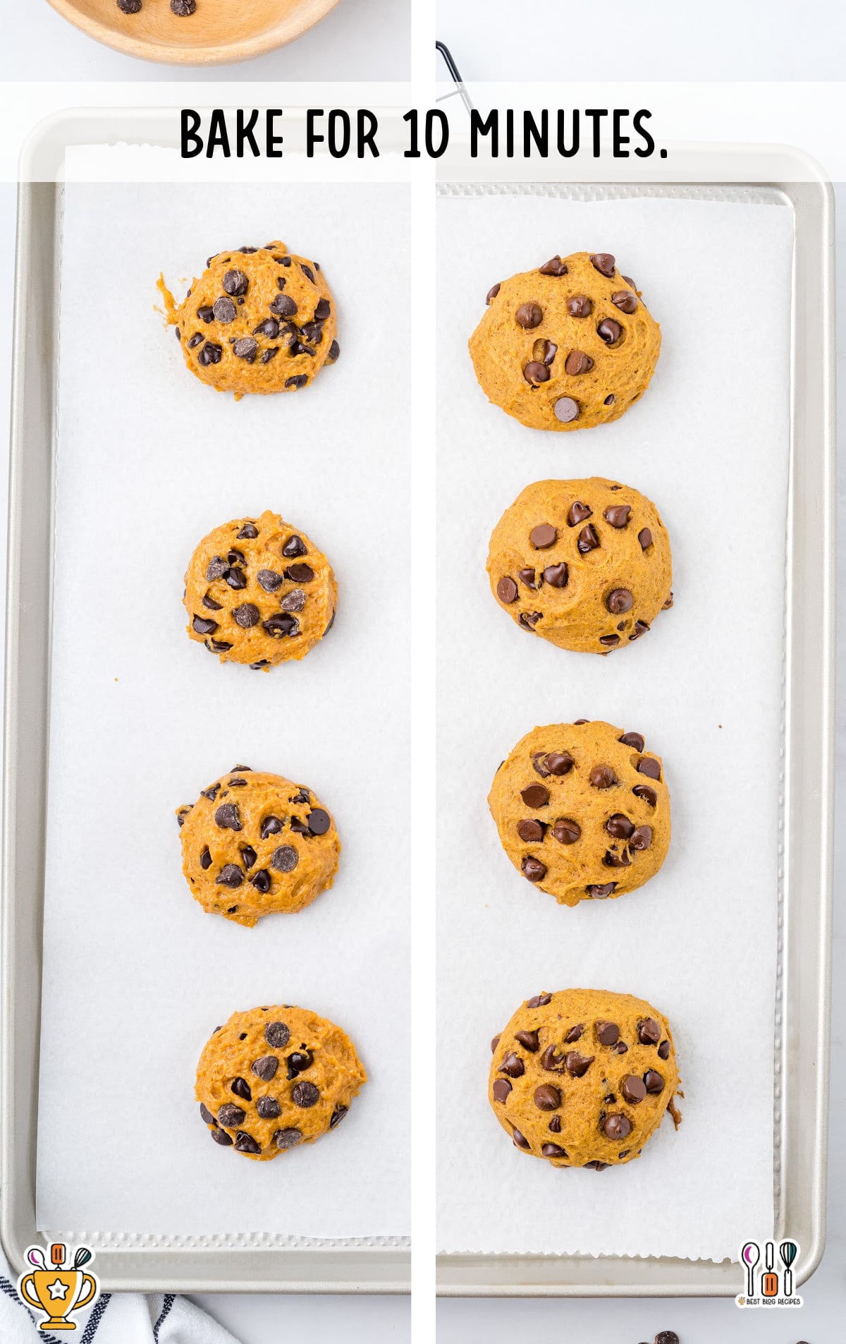 Pumpkin Chocolate Chip Cookies on a baking pan