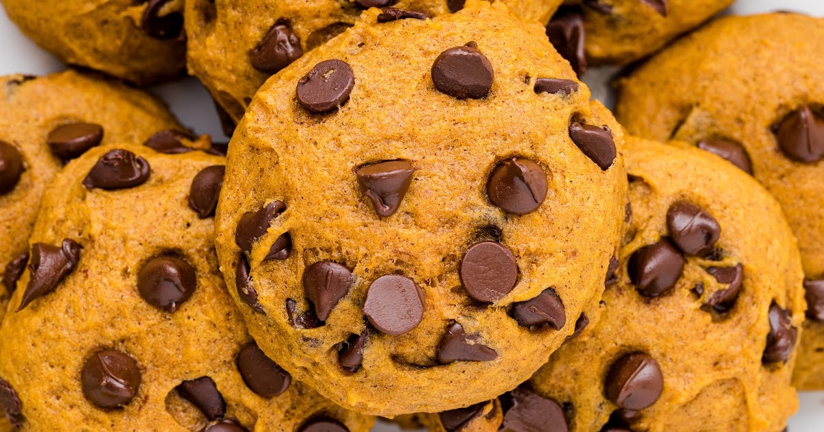 a bunch of Pumpkin Chocolate Chip Cookies
