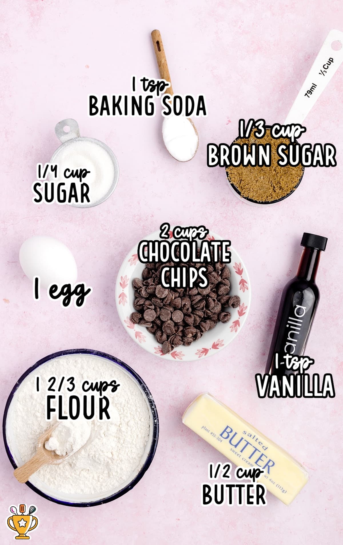 Raw ingredients for Air Fryer Chocolate Chip Cookies.